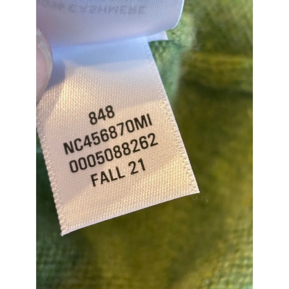 Nordstrom Womens 100% Cashmere Turtleneck Sweater Green Size L Side Slits Ribbed